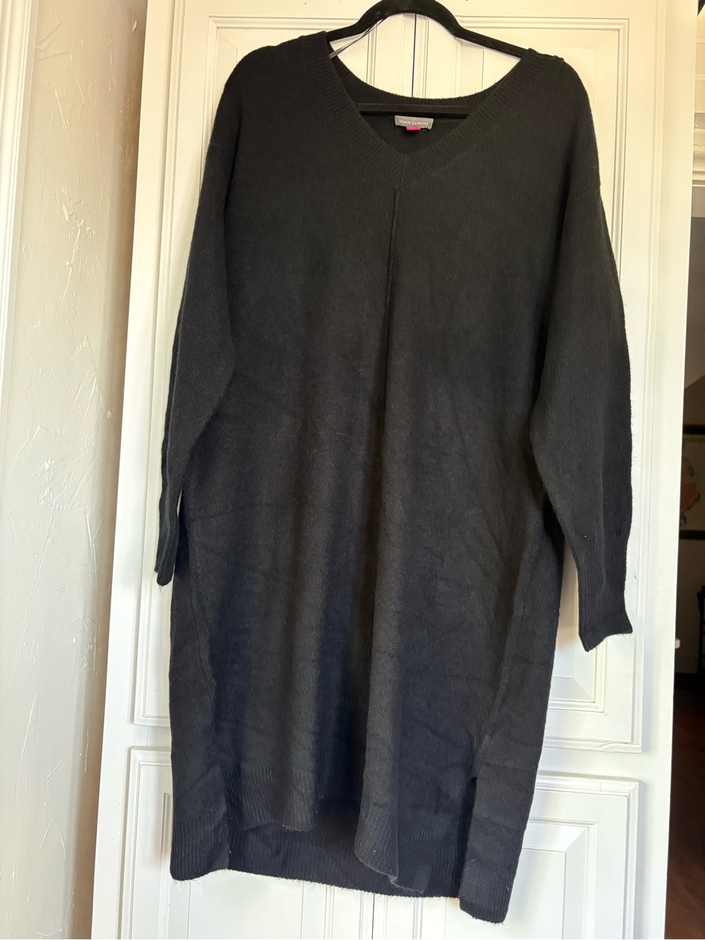 Vince Camuto V-Neck Black Long-Sleeve Sweater Dress Size XL NWT